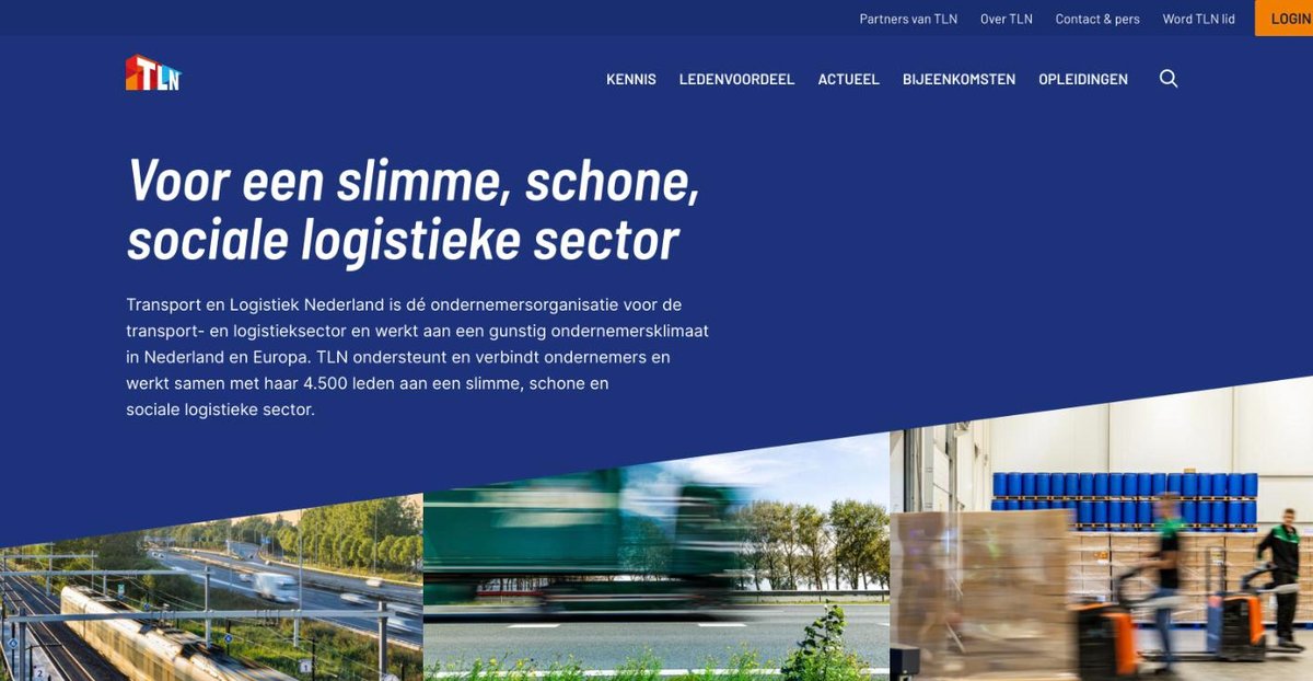 Schermafbeelding van de homepage van tln.nl